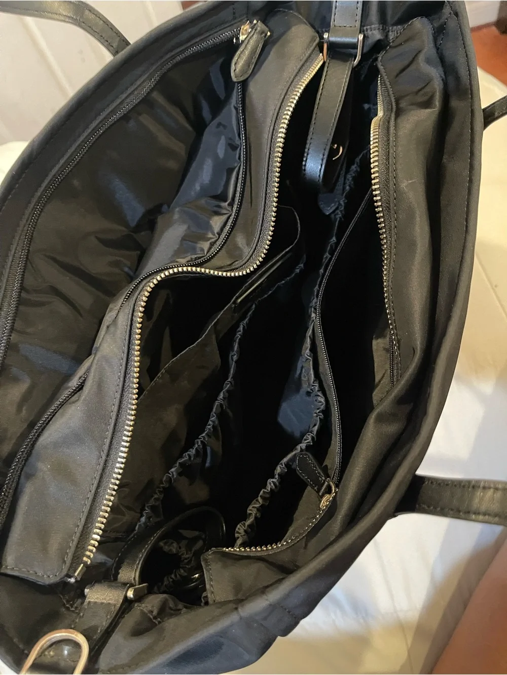 kate spade black nylon tote with exterior zip pocket
